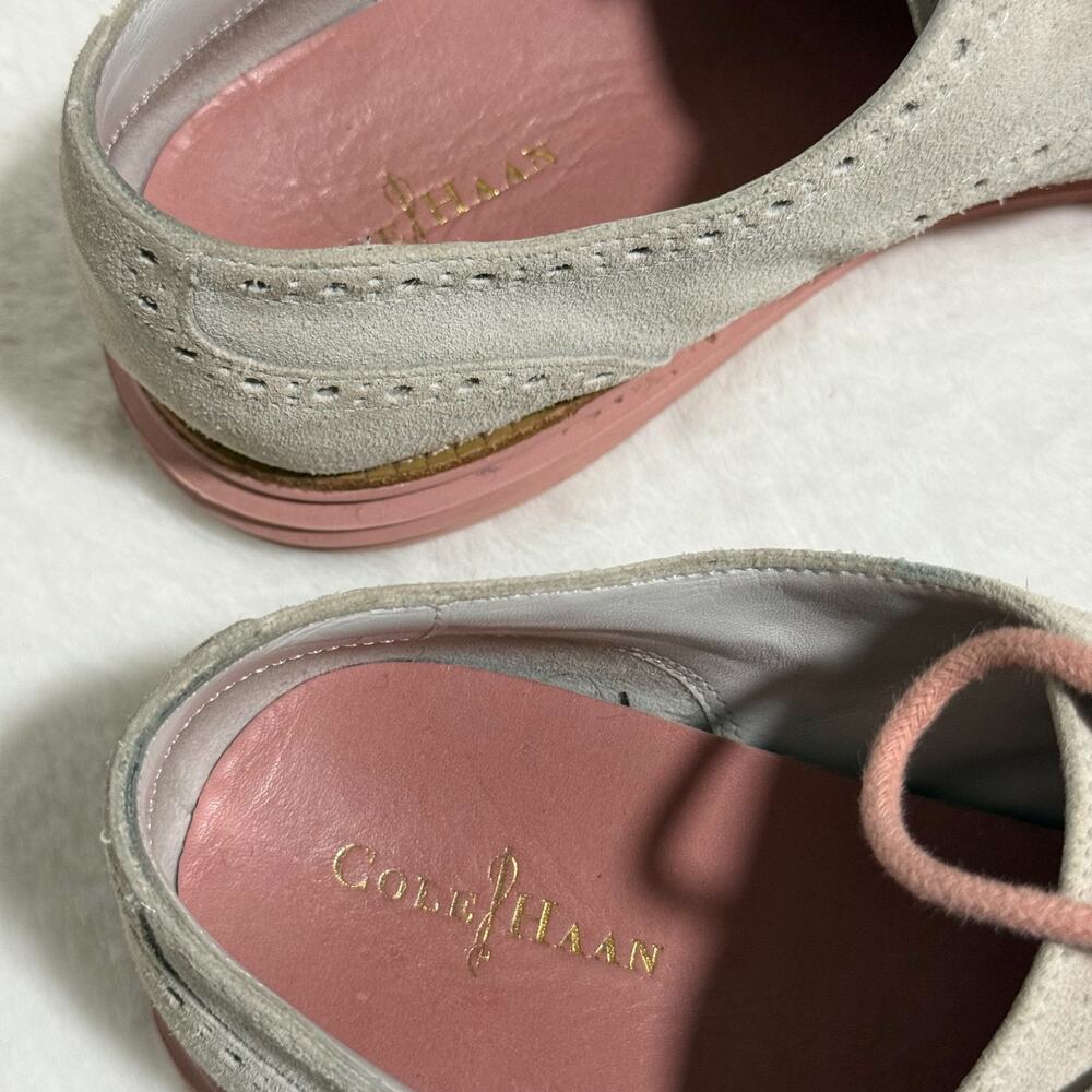 Cole Haan LunarGrand Wingtip Oxford Shoes Women's Size 9B Gray Pink Suede - Picture 8 of 9